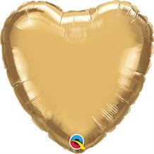 Chrome Gold Qualatex Plain Coloured Heart 18" Foil | Helium Balloon