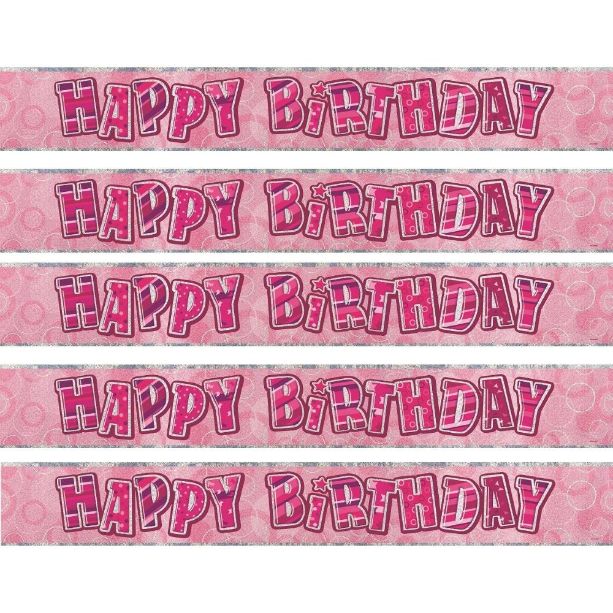 Pink Glitz Party Happy Birthday Foil Banner | Decoration