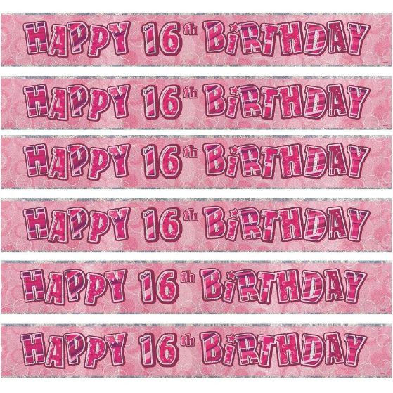 Pink Glitz Party 16th Birthday Foil Banner | Decoration