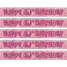 Pink Glitz Party 40th Birthday Foil Banner | Decoration