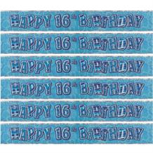 Blue Glitz 16th Birthday Party Foil Banner | Decoration