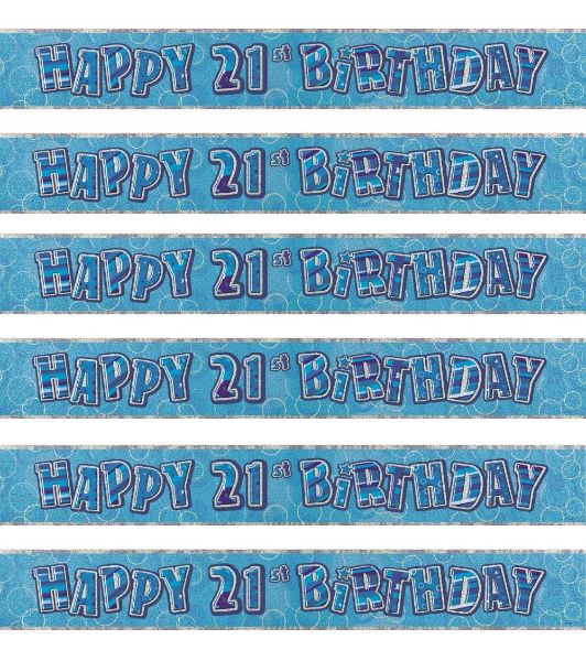 Blue Glitz 21st Birthday Party Foil Banner | Decoration