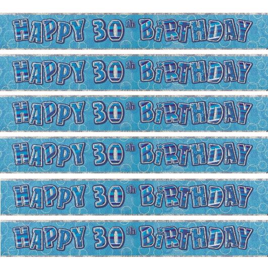 Blue Glitz 30th Birthday Party Foil Banner | Decoration