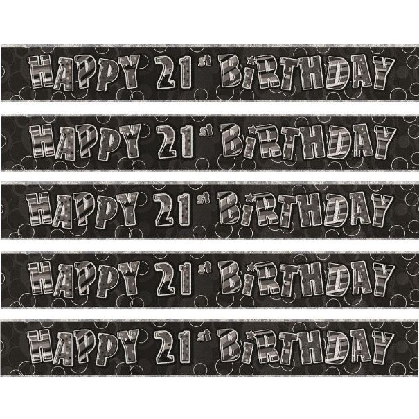 Black Glitz 21st Birthday Foil Banner | Decoration
