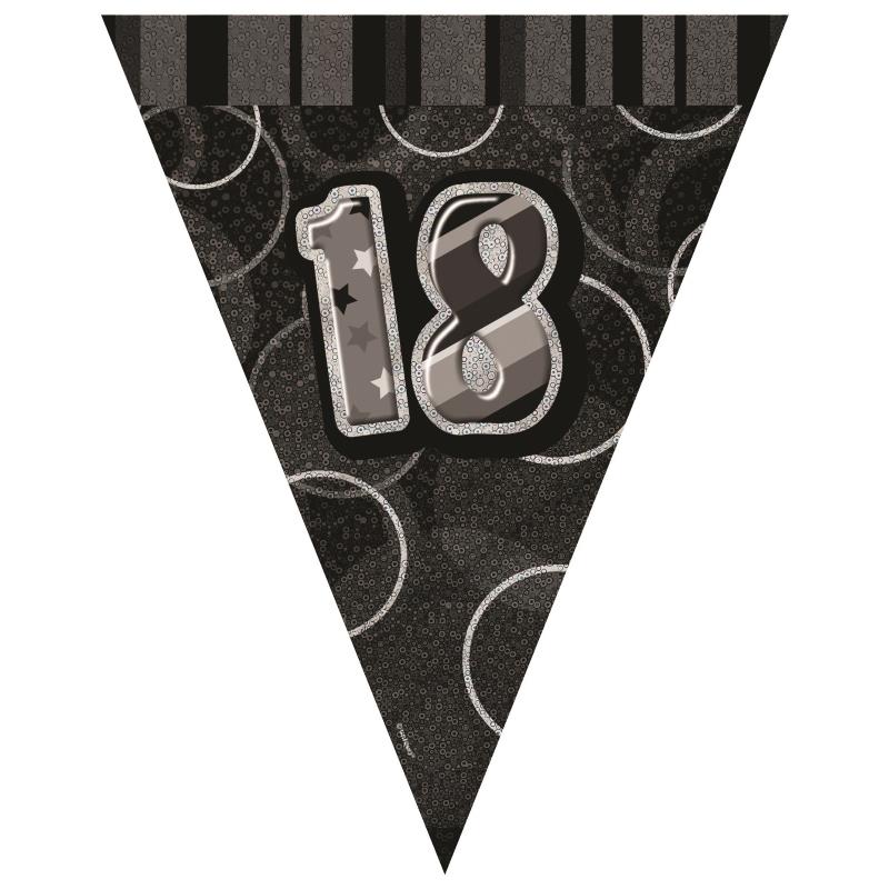 Black Glitz 18th Birthday 9ft Flag Banner | Bunting