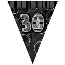Black Glitz 30th Birthday 9ft Flag Banner | Bunting