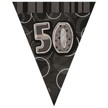 Black Glitz 50th Birthday 9ft Flag Banner | Bunting