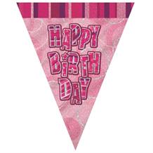 Pink Glitz Happy Birthday 9ft Flag Banner | Bunting