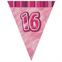 Pink Glitz 16th Birthday 9ft Flag Banner | Bunting