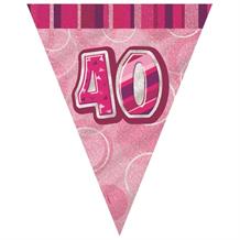 Pink Glitz 40th Birthday 9ft Flag Banner | Bunting