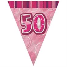 Pink Glitz 50th Birthday 9ft Flag Banner | Bunting