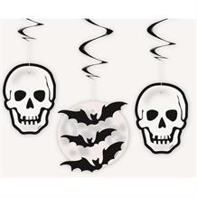 Skull and Bat Halloween Party Hanging Swirl Decorations