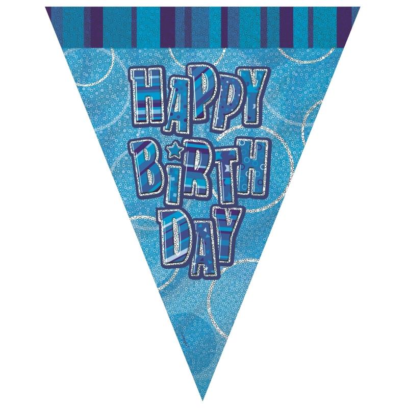 Blue Glitz Happy Birthday 9ft Flag Banner | Bunting