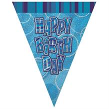Blue Glitz Happy Birthday 9ft Flag Banner | Bunting