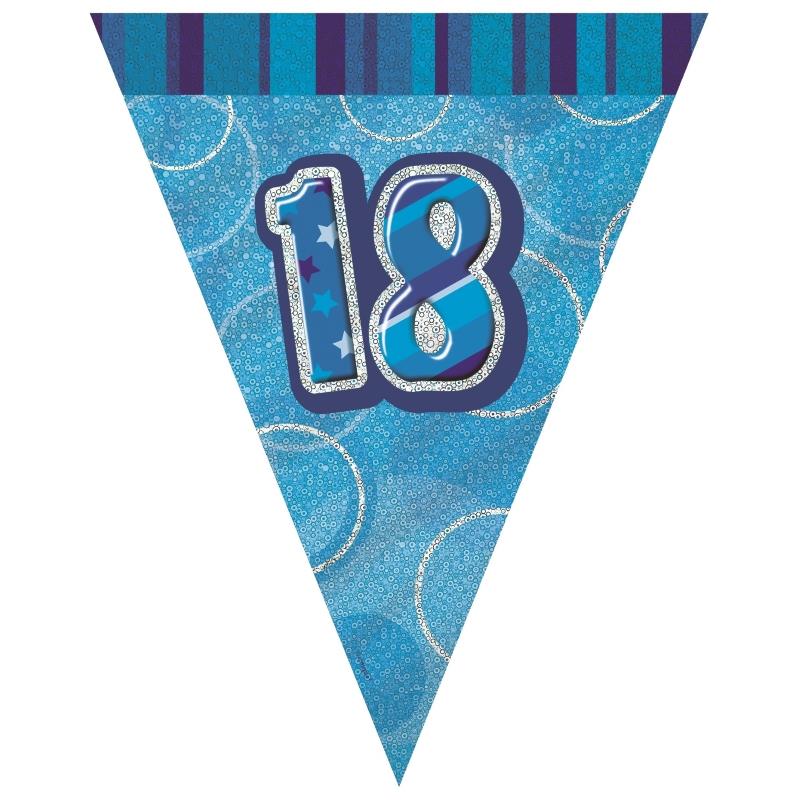 Blue Glitz 18th Birthday 9ft Flag Banner | Bunting