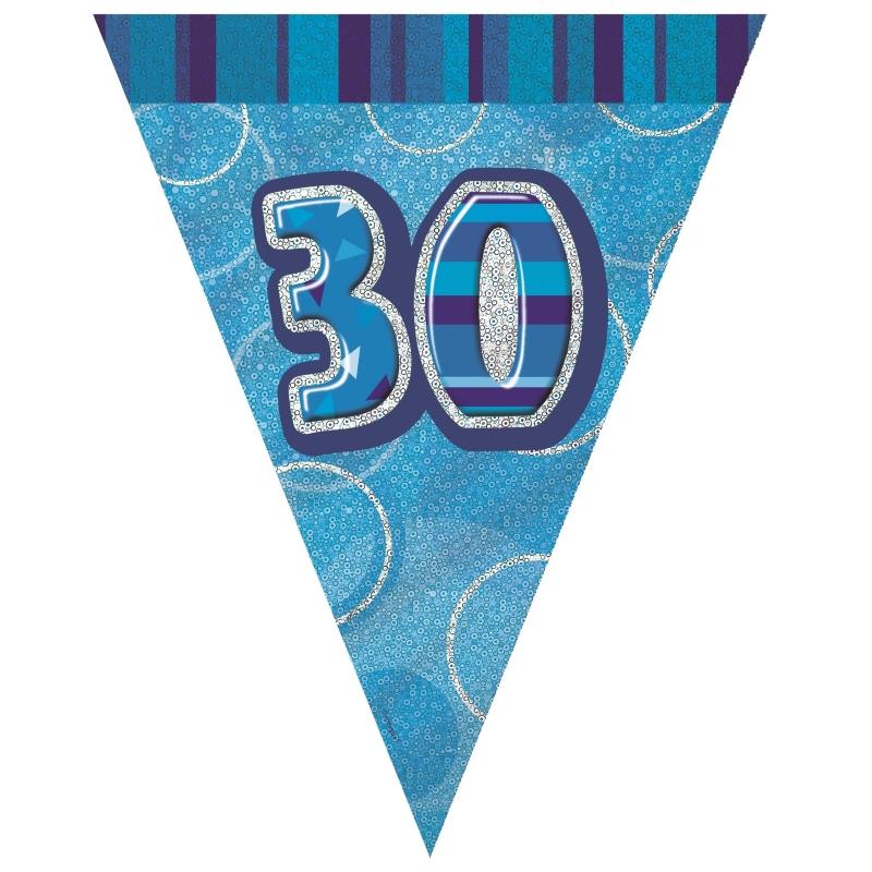 Blue Glitz 30th Birthday 9ft Flag Banner | Bunting