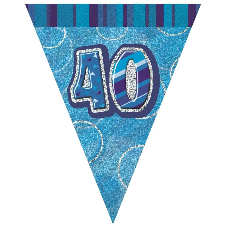 Blue Glitz 40th Birthday 9ft Flag Banner | Bunting - Buy Online