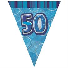 Blue Glitz 50th Birthday 9ft Flag Banner | Bunting