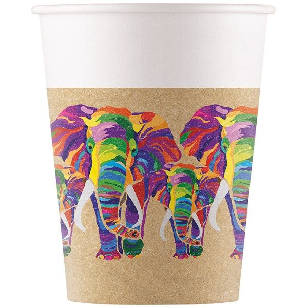 Colourful Elephants Party Compostable Recyclable Cups