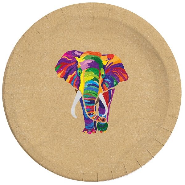 Colourful Elephants 23cm Party Compostable Recyclable Plates