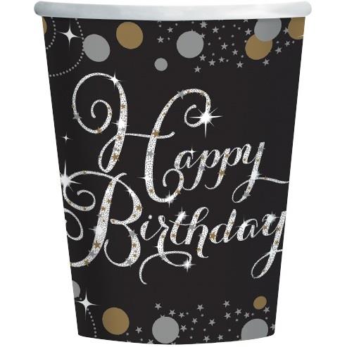 Gold Sparkle Happy Birthday Party Cups