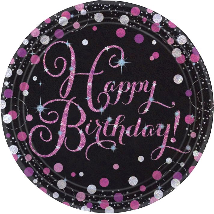 Pink Sparkle Happy Birthday Party Plates