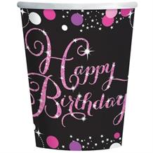 Pink Sparkle Happy Birthday Party Cups