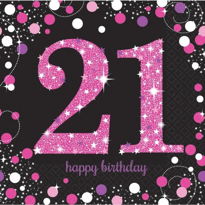 Pink Sparkle 21st Birthday Party Napkins