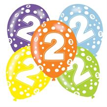 Assorted Colours 2nd Birthday | Number 2 Party Latex Balloons