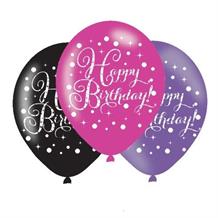Pink Sparkle Happy Birthday Latex Party Balloons