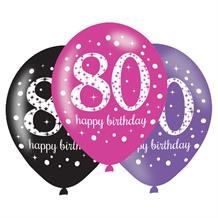 Pink Sparkle 80th Birthday Latex Party Balloons