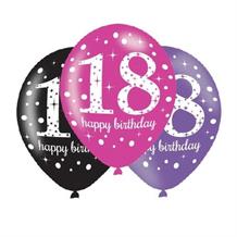 Pink Sparkle 18th Birthday Latex Party Balloons - Balloon x 6