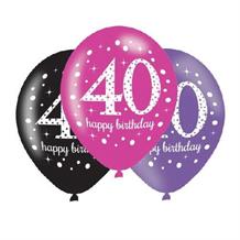 Pink Sparkle 40th Birthday Latex Party Balloons