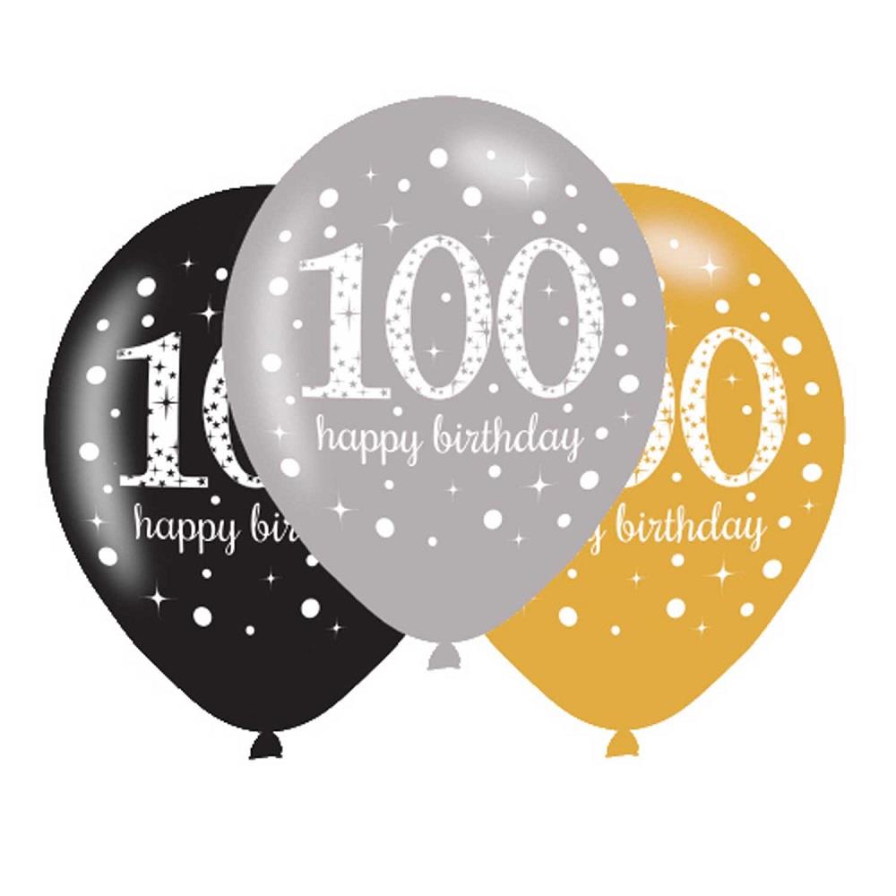 Gold Sparkle 100th Birthday Latex Party Balloons