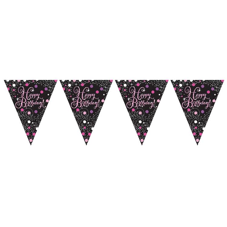 Pink Sparkle Happy Birthday Flag Banner | Bunting