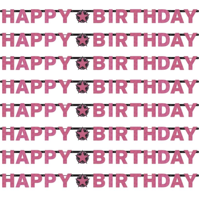 Pink Sparkle Happy Birthday Paper Letter Banner