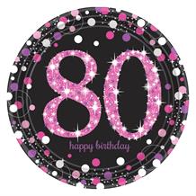 Pink Sparkle 80th Birthday Party Plates