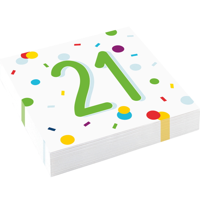 Rainbow Colourful Confetti 21st Birthday Party Napkins | Serviettes