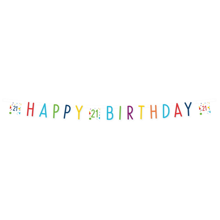 Rainbow Colourful Confetti 21st Birthday Paper Letter Banner