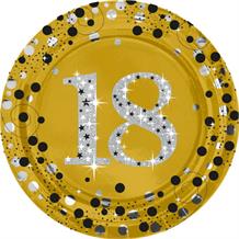 Gold Sparkling 18th Birthday 23cm Plates