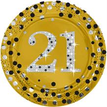 Gold Sparkling 21st Birthday 23cm Plates