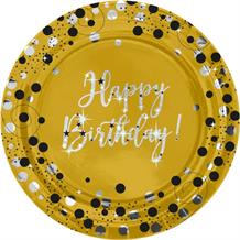 Gold Sparkling Happy Birthday 23cm Plates