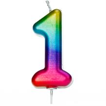 Rainbow Coloured Metallic Number 1 Candle | Party Save Smile