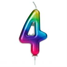Rainbow Coloured Metallic Number 4 Candle | Party Save Smile