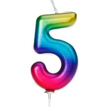 Rainbow Coloured Metallic Number 5 Candle | Party Save Smile