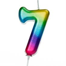 Rainbow Coloured Metallic Number 7 Birthday Cake Candle | Decoration