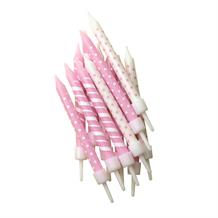 Baby Pink and White Polka Dot Striped Cake Candles | Decorations