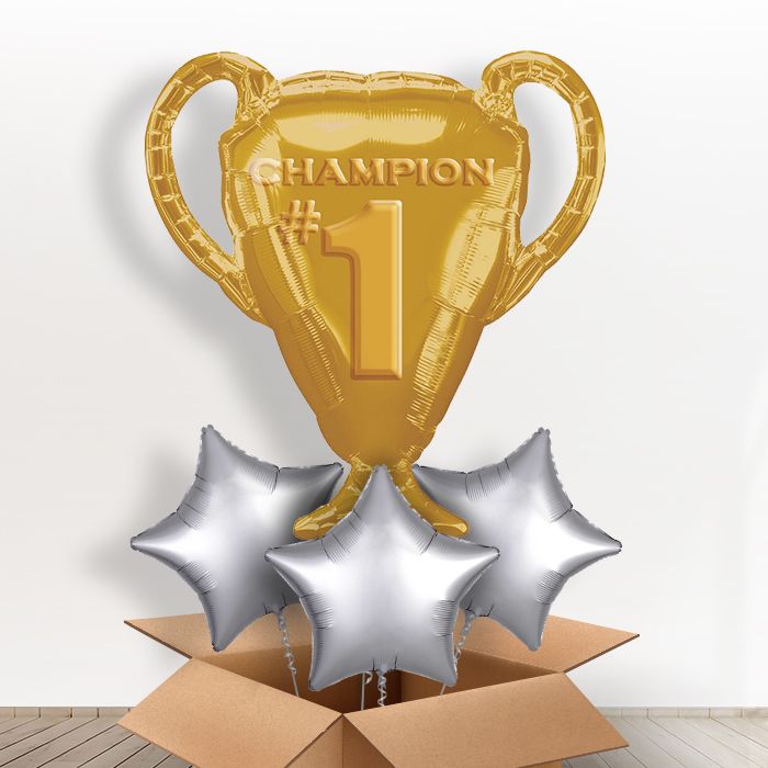 #1 Champion Gold Trophy Balloon in a Box | Party Save Smile