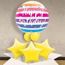 Happy Birthday Colourful Stripes 22" Bubble Balloon in a Box