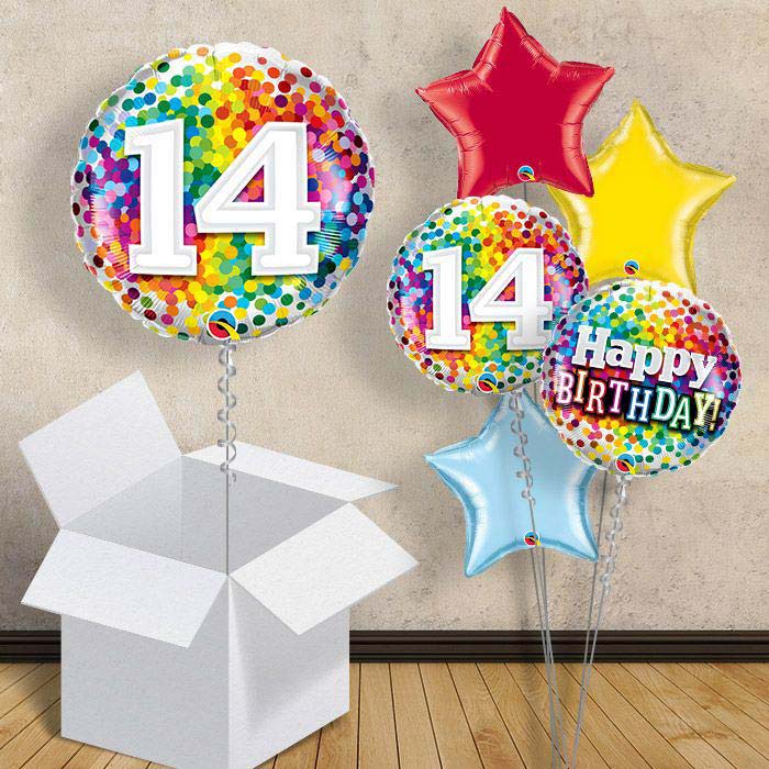 Colourful Confetti 14th Birthday 18&#34; Balloon in a Box